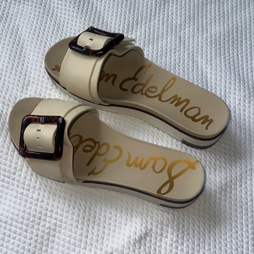 Sam Edelman Beige Slide Sandals with Buckle
